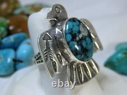 Fred Harvey Hommage Yungia Webbed Turquoise Sterling Silver Thunderbird Ring Sz7
