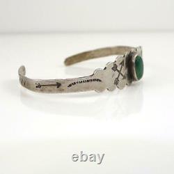 Fred Harvey Native American Sterling Silver Green Turquoise Cuff Bracelet Lhf4