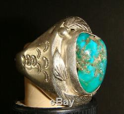 Fred Harvey Navajo 1930 Era De Silver / Bleu Gem Turquoise Taille Ring Men 11