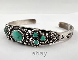 Fred Harvey Navajo Argent Sterling Arrow Stamped Royston Turquoise Cuff Bracelet