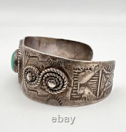 Fred Harvey Navajo Royston Turquoise Sterling Silver Thunderbird Cuff Bracelet