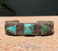 Fred Harvey Navajo Sterling Silver Triangle Cerrillos Turquoise Bracelet