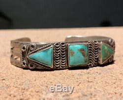 Fred Harvey Navajo Sterling Silver Triangle Cerrillos Turquoise Bracelet