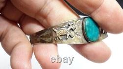 Fred Harvey Navajo Turquoise Cheval Dog Arrows Sterling Silver Cuff Bracelet
