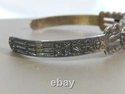 Fred Harvey Old Pawn Navajo Sterling Argent Turquoise Appliqued Cuff Bracelet