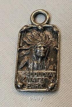Fred Harvey Silver Fob Charm Sequoia Nat'l Park Tête Indienne Collectionnable Navajo