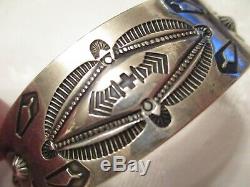 Fred Harvey Stamped Main Vintage Vieux Pion Coin Argent Manchette Bracelet