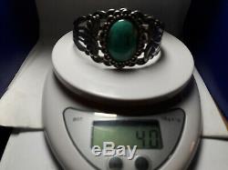 Fred Harvey Style Bracelet Manchette Stone Mountain Turquoise En Argent Sterling 40 Grammes