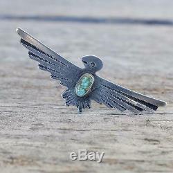 Fred Harvey Thunderbird Pin Vert Turquoise Old Vintage Pawn Southwest Argent