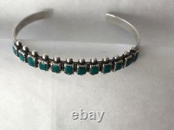 Fred Harvey Zuni Southwestern Sterling Silver Bracelet Manchette Turquoise Authentique