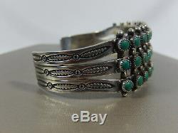 Fred Harvey Zuni Sterling Silver Turquoise Petit Point Large 3 Row Bracelet