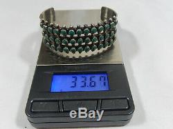 Fred Harvey Zuni Sterling Silver Turquoise Petit Point Large 3 Row Bracelet