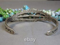 Harvey Era Navajo Cerrilos Turquoise Pièce Silver Kachina Snake Cuff Bracelet