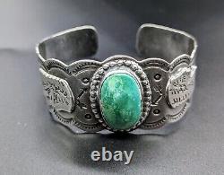 Harvey Era Sterling Argent Stamped Turquoise Cuff