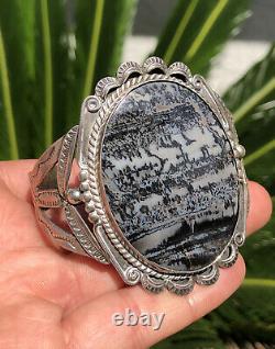 Huge 1940 Fred Harvey Era Navajo Serling Silver & Petrified Wood Bracelet Cuff
