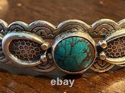 Incroyable Navajo Royston Turquoise + Coin Silver Bracelet Fred Harvey Era