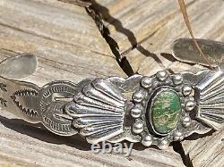 Incroyable Vert Royston Turquoise + Coin Bracelet En Argent Fred Harvey Navajo Era