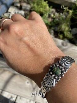 Incroyable Vert Royston Turquoise + Coin Bracelet En Argent Fred Harvey Navajo Era