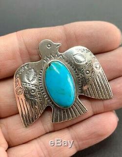 Jane Popovitch Navajo Fred Harvey Sterling Argent Turquoise Thunderbird Pin