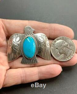 Jane Popovitch Navajo Fred Harvey Sterling Argent Turquoise Thunderbird Pin