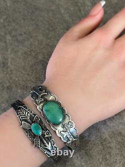 L'ancien bracelet en argent sterling Turquoise Navajo CROSSED ARROWS de l'ère Fred Harvey