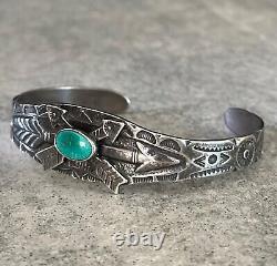 L'ancien bracelet en argent sterling Turquoise Navajo CROSSED ARROWS de l'ère Fred Harvey