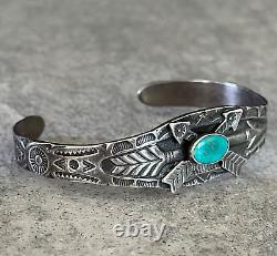 L'ancien bracelet en argent sterling Turquoise Navajo CROSSED ARROWS de l'ère Fred Harvey