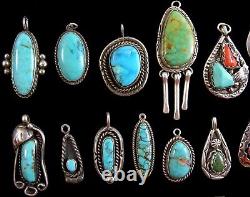 Lot De 33 Navajo Charms Pendentifs Boucles D'oreilles Simples Argent Turquoise Fred Harvey