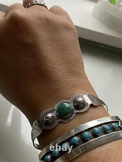 Magnifique Fred Harvey Turquoise Petit Point Sterling Silver Bracelet Navajo Old