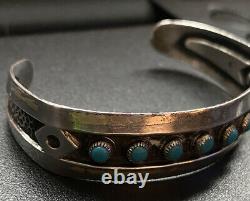 Magnifique Fred Harvey Turquoise Petit Point Sterling Silver Bracelet Navajo Old