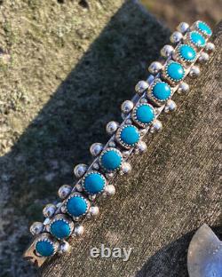 Magnifique Vintage Navajo Turquoise Sterling Bracelet Argent Fred Harvey Era
