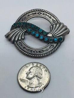 Maisels Fred Harvey Navajo Native American Sterling Argent Turquoise Pin