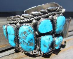 Marqué Vintage Vieux Pion Navajo Argent Turquoise Manchette Bracelet Fred Harvey Era