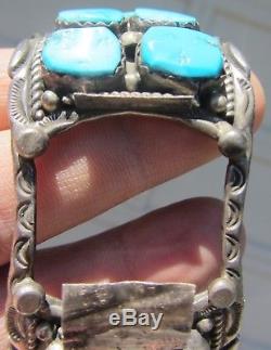 Marqué Vintage Vieux Pion Navajo Argent Turquoise Manchette Bracelet Fred Harvey Era