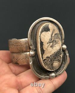 Massive Vtg 1940's Navajo Ingot Sterling Silver Stamped Large Cuff Bracelet