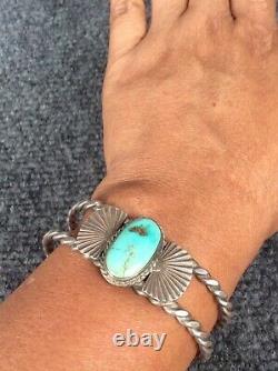 Native American Navajo Fred Harvey Ère Sterling Argent Turquoise Cuff Bracelet