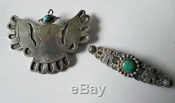 Native American Vieux Pion Fred Harvey Turquoise Argent Sterling Broche Lot