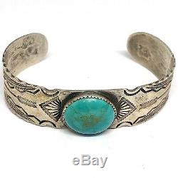 Navajo Bracelet Turquoise 31g 7in En Argent Sterling Vintage Fred Harvey Era