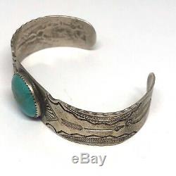 Navajo Bracelet Turquoise 31g 7in En Argent Sterling Vintage Fred Harvey Era