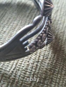 Navajo Fred Harvey Era Coin Silver Turquoise 7 Bracelet Manchette (pour Réparation)