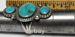 Navajo Fred Harvey Era Old Pawn 3 Stone Turquoise Ring Argent Amérindien S7