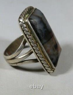 Navajo Fred Harvey Era Sterling Silver Et Petrified Wood/picture Agate Ring 7,5