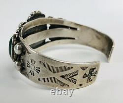 Navajo Fred Harvey Era Turquoise Sterling Silver Stamped Cuff Bracelet (réparation)