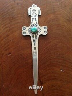 Navajo Fred Harvey Turquoise & Argent Sterling Thunderbird Letter Opener