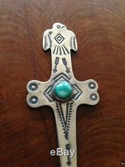 Navajo Fred Harvey Turquoise & Argent Sterling Thunderbird Letter Opener