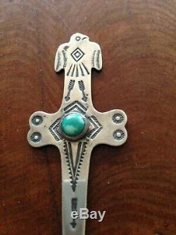 Navajo Fred Harvey Turquoise & Argent Sterling Thunderbird Letter Opener