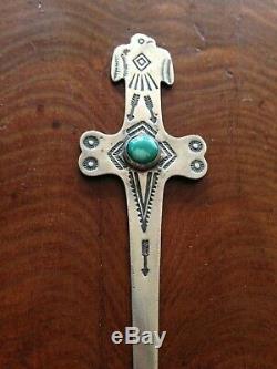 Navajo Fred Harvey Turquoise & Argent Sterling Thunderbird Letter Opener