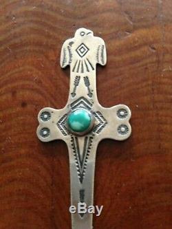 Navajo Fred Harvey Turquoise & Argent Sterling Thunderbird Letter Opener