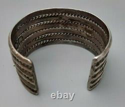 Navajo Silver Twisted Wire & Band Cuff Bracelet Old Pawn Fred Harvey Era