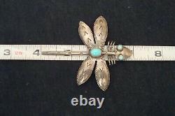 Navajo Sterling Silver Grand Fred Harvey Era Turquoise Dragonfly Pin, 1940's